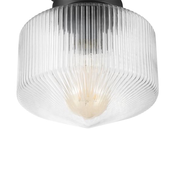 Globe Electric 1-Light 7-in Matte Black and Ribbed Glass Shade Flush Mount Ceiling Light