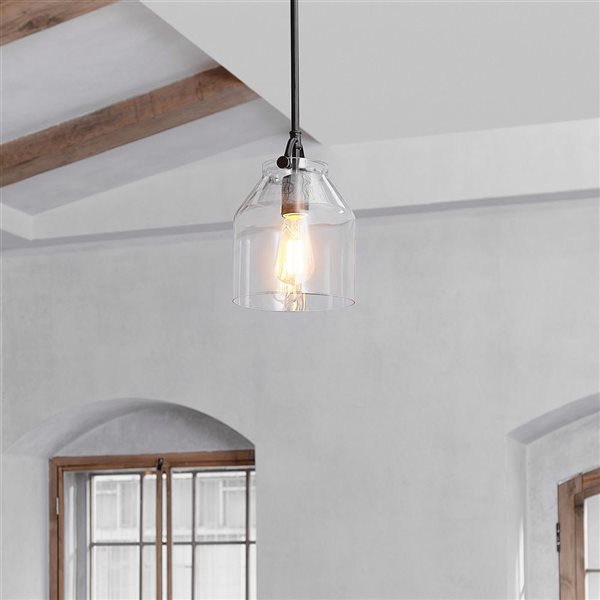 Globe Electric 1-Light Matte black and Clear Glasse Shade Adjustable Height Pendant Light