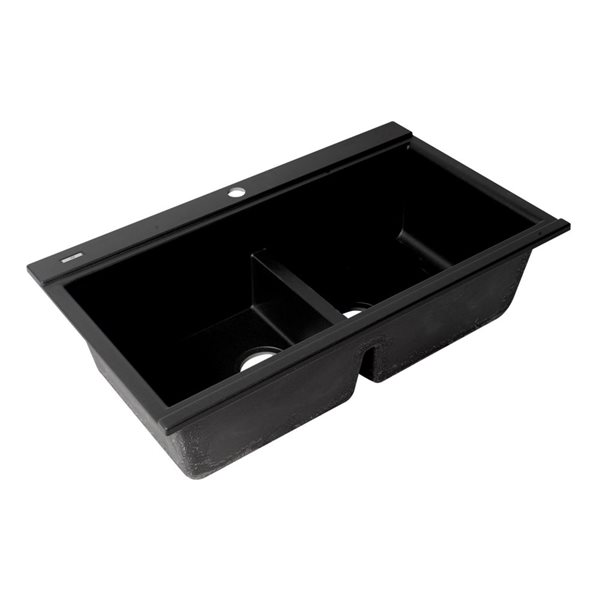 ALFI brand Black 33-in Granite Composite Workstation Step Rim Double Bowl Drop-in Sink w/ Accessories