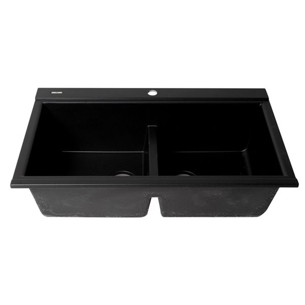 ALFI brand Black 33-in Granite Composite Workstation Step Rim Double Bowl Drop-in Sink w/ Accessories