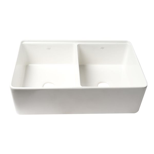 ALFI brand White 33-in x 20-in Workstation Double Bowl Step Rim Fireclay Farm Sink w/ Accessories