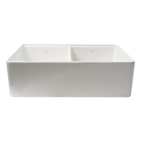 ALFI brand White 33-in x 20-in Workstation Double Bowl Step Rim Fireclay Farm Sink w/ Accessories