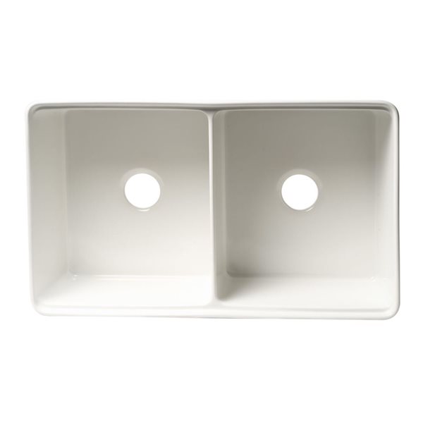 ALFI brand White 33-in x 20-in Workstation Double Bowl Step Rim Fireclay Farm Sink w/ Accessories