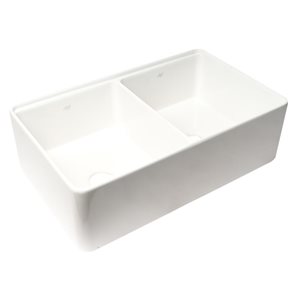 ALFI brand White 33-in x 20-in Workstation Double Bowl Step Rim Fireclay Farm Sink w/ Accessories