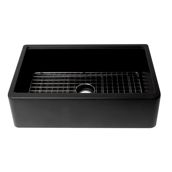 ALFI brand Black 33-in Granite Composite Single Bowl Drop-in Farm Sink w/ Accessories