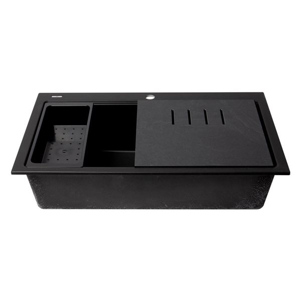 ALFI brand Black 33-in Granite Composite Workstation Step Rim Single Bowl Drop-in Sink w/ Accessories