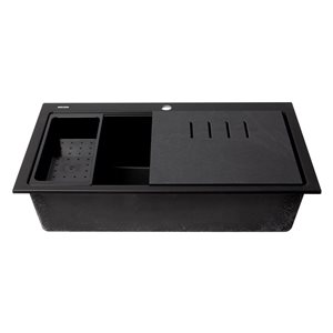 ALFI brand Black 33-in Granite Composite Workstation Step Rim Single Bowl Drop-in Sink w/ Accessories