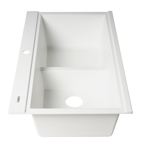 ALFI brand White 33-in Granite Composite Workstation Step Rim Double Bowl Drop-in Sink w/ Accessories