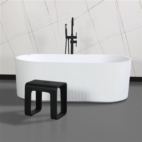 ALFI brand 16.8-in x 11.75-in Matte Black Solid Surface Resin Bathroom / Shower Stool