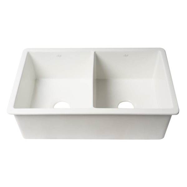 ALFI brand White 32-in x 19-in Double Bowl Undermount / Drop-in Fireclay Kitchen Sink