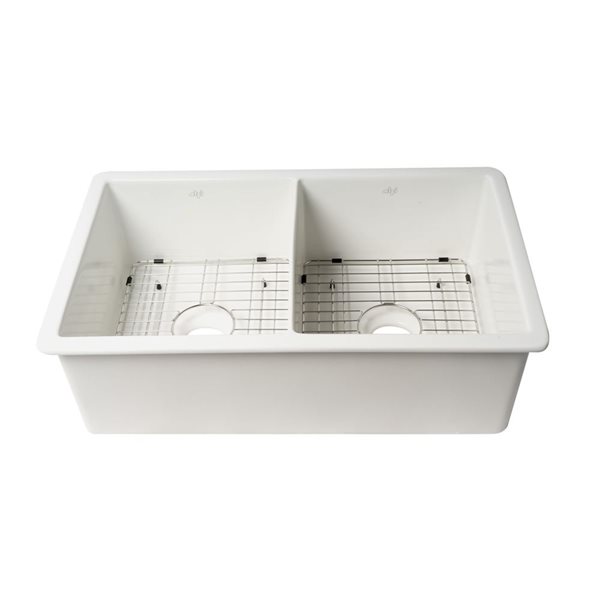 ALFI brand White 32-in x 19-in Double Bowl Undermount / Drop-in Fireclay Kitchen Sink