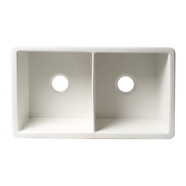 ALFI brand White 32-in x 19-in Double Bowl Undermount / Drop-in Fireclay Kitchen Sink