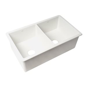 ALFI brand White 32-in x 19-in Double Bowl Undermount / Drop-in Fireclay Kitchen Sink