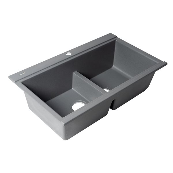 ALFI brand Titanium 33-in Granite Composite Workstation Step Rim Double Bowl Drop-in Sink w/ Accessories