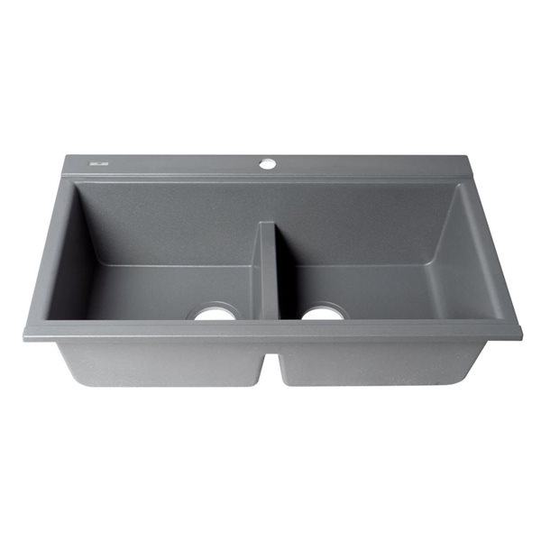 ALFI brand Titanium 33-in Granite Composite Workstation Step Rim Double Bowl Drop-in Sink w/ Accessories