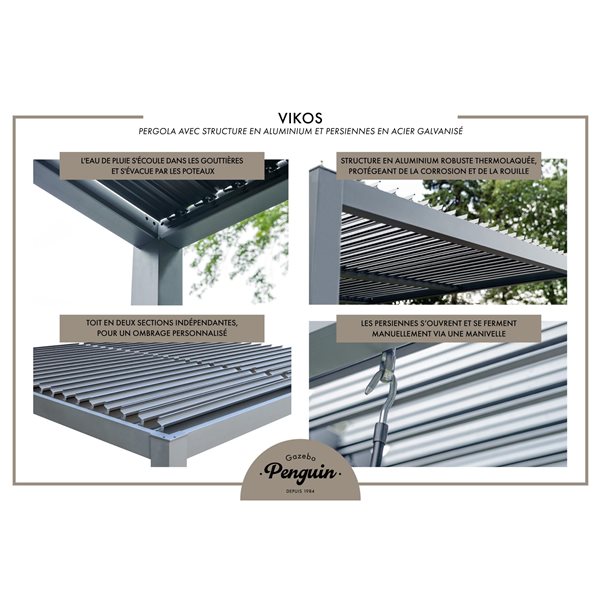 Gazebo Penguin Vikos 10 x 10-ft Grey Aluminum Frame and Galvanized Steel Louvers Pergola