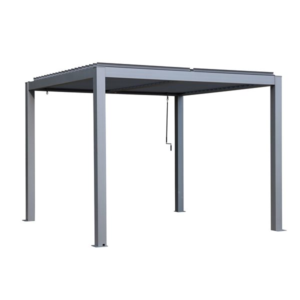 Pergola 10 x 10 pi Vikos par Gazebo Penguin structure en aluminium et persiennes en acier galvanisé, gris