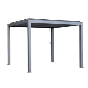 Pergola 10 x 10 pi Vikos par Gazebo Penguin structure en aluminium et persiennes en acier galvanisé, gris