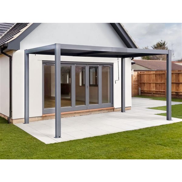 Pergola 10 x 13 pi Vikos par Gazebo Penguin structure en aluminium et persiennes en acier galvanisé, gris