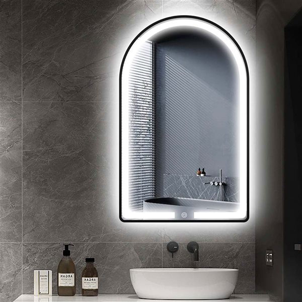 Decor Wonderland Rita 19.5-in Lighted LED Fog Free Black Arch Bathroom Mirror