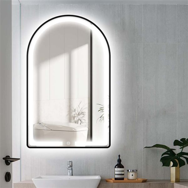 Decor Wonderland Rita 19.5-in Lighted LED Fog Free Black Arch Bathroom Mirror