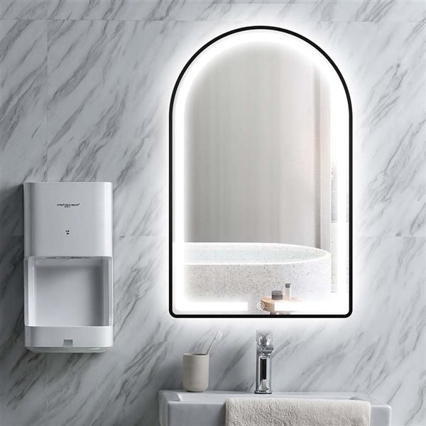 Decor Wonderland Rita 19.5-in Lighted LED Fog Free Black Arch Bathroom Mirror