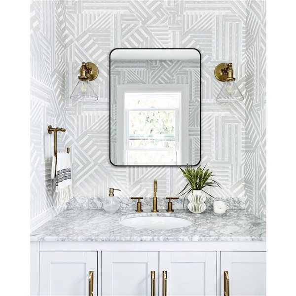 Decor Wonderland Geneva 23.6-in Black Rectangular Bathroom Mirror