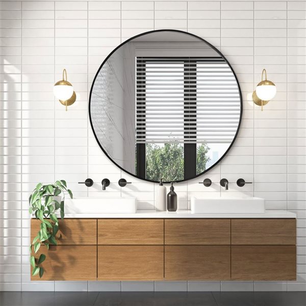 Decor Wonderland Jesse 23.6-in Black Round Bathroom Mirror