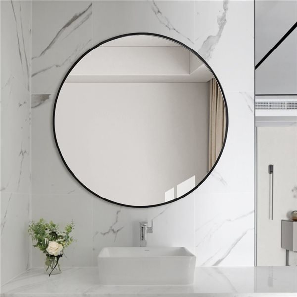 Decor Wonderland Jesse 23.6-in Black Round Bathroom Mirror