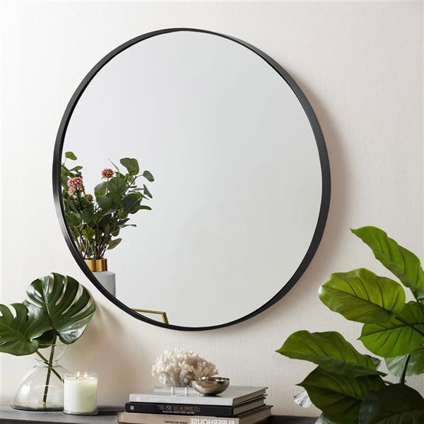 Decor Wonderland Jesse 23.6-in Black Round Bathroom Mirror