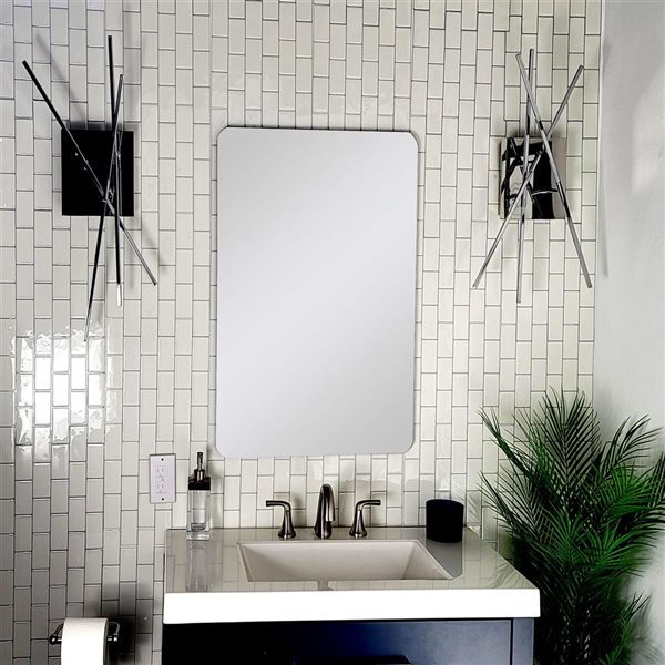 Decor Wonderland Barnard 27 W x 19-in H Silver Rectangular Frameless Bathroom Mirror