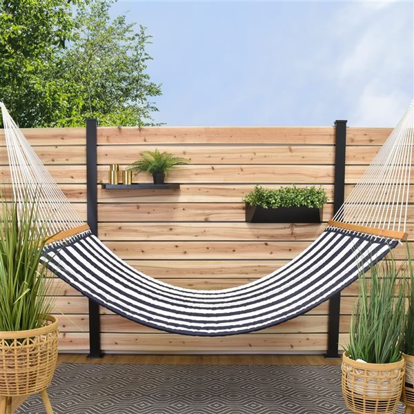 Vivere Sunbrella 53.25-in W Navy and White Double Quilted Fabric Hammock