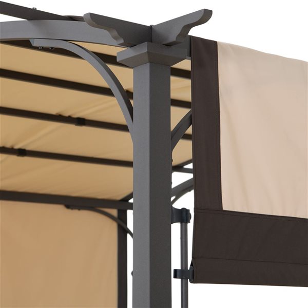 Pergola voutée moderne en acier de 9,5 x 11 pi par Sunjoy avec auvent en toile réglable, brun et beige