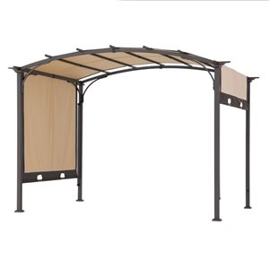 Pergola voutée moderne en acier de 9,5 x 11 pi par Sunjoy avec auvent en toile réglable, brun et beige