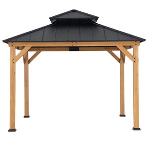 Sunjoy 11 x 11-ft 2-Tier Cedar Wooden Frame Hardtop Gazebo with Ceiling Hook