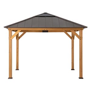 Sunjoy 11 x 11-ft Natural Cedar Wooden Gazebo with Dark Brown Steel Hardtop