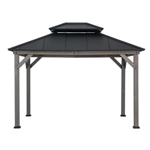 Sunjoy 10 x 12-ft Grey Cedar Wooden Gazebo with Black Steel Hardtop