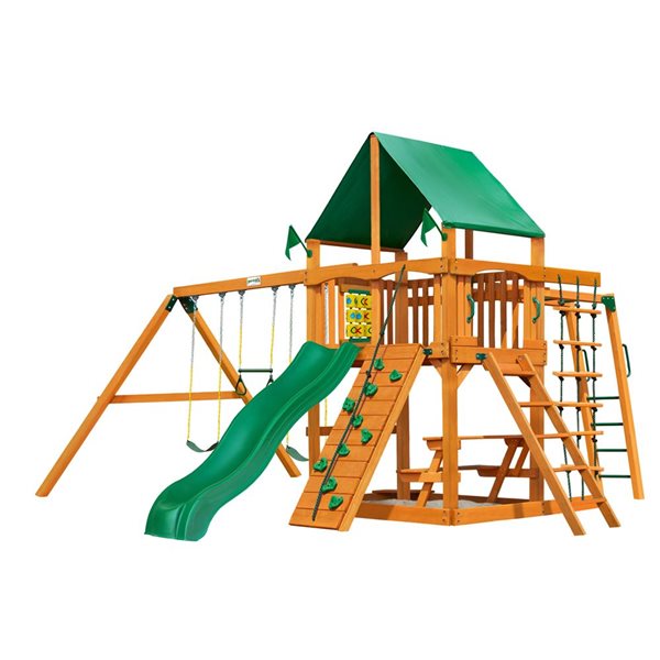 Gorilla Playsets Navigator Residential Wood Swing Set with Vinyl Canopy