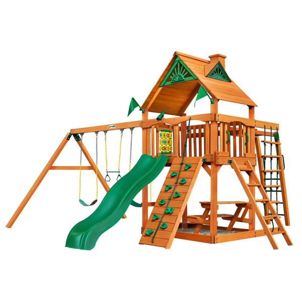 Gorilla Playsets Navigator Residential Wood Swing Set with Wood Roof