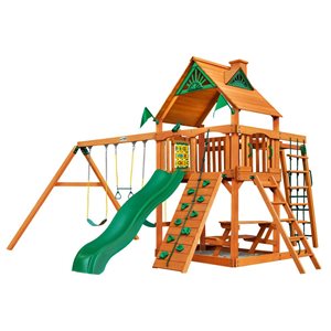 Gorilla Playsets Navigator Residential Wood Swing Set with Wood Roof