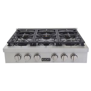 KUCHT 36-in 6-Burner Stainless Steel Propane Gas Range Top with Sealed Burner