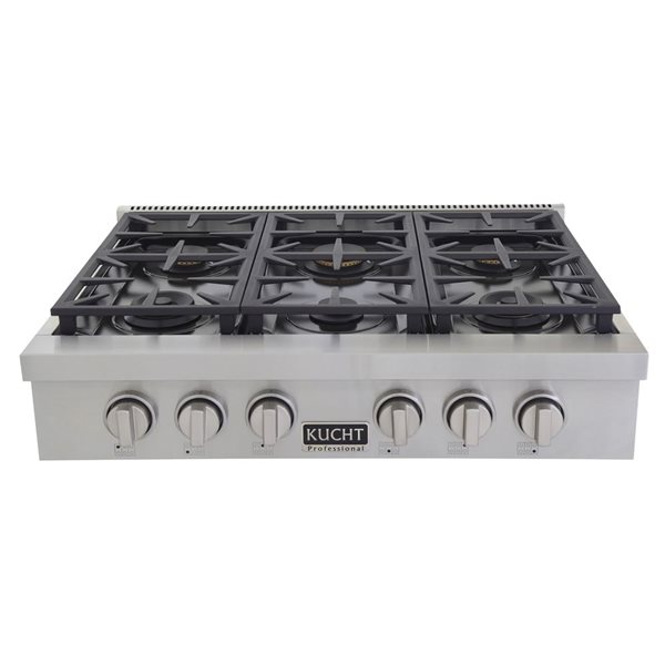 Table de cuisson au gaz propane KUCHT 36 po à 6 brûleurs scellés, acier inoxydable