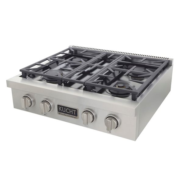 Table de cuisson au gaz propane KUCHT 30 po à 4 brûleurs scellés, acier inoxydable