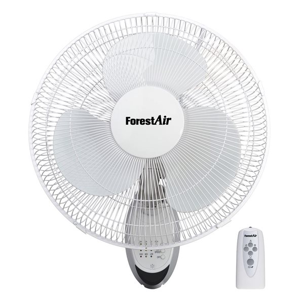 Ventilateur mural blanc 16 po de Forest Air à 3 vitesses avec télécommande