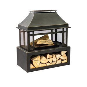 Foyer à bois extérieur rectangle Deko Living 40 po en acier noir avec rangement pour les bûches