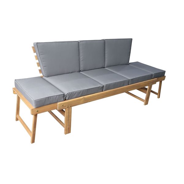 Banc de jardin en bois d'acacia Deko Living avec table centrale et panneaux latéraux rabattables