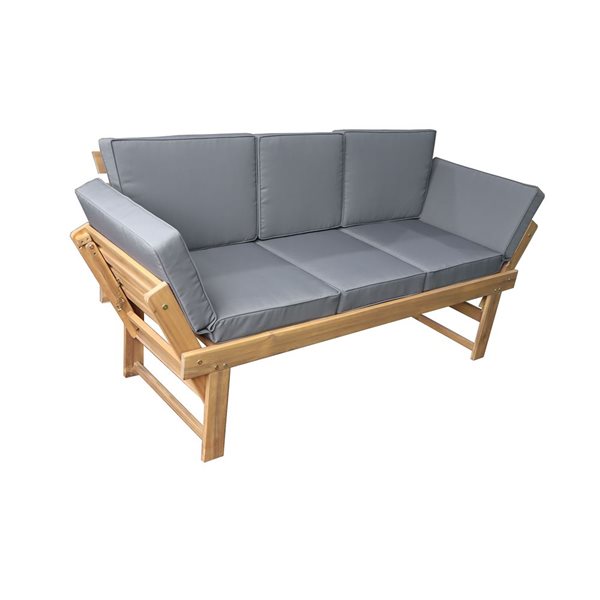 Deko Living Outdoor Acacia Wood Patio Bench/Lounge with Fold Down Center Table/Side Panels