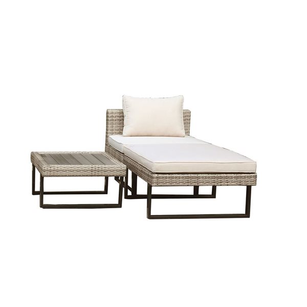 Deko Living Off-White Polyester/Brown Wicker Outdoor Corner Patio Sectional and Coffee Tables Set