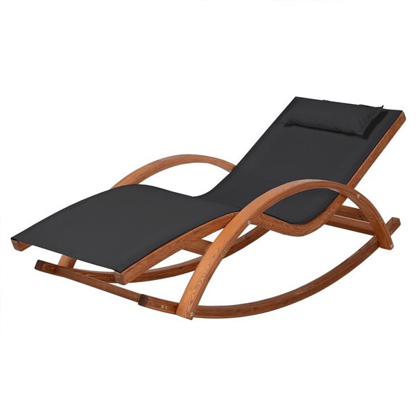 Chaise longue de jardin Deko Living en bois de cèdre et tissu textilène noir