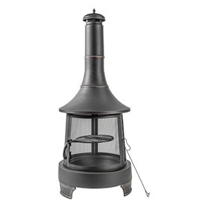 Deko Living 30-in Diameter Outdoor Black Steel Woodburning Chimney Firepit with Cooking Grill